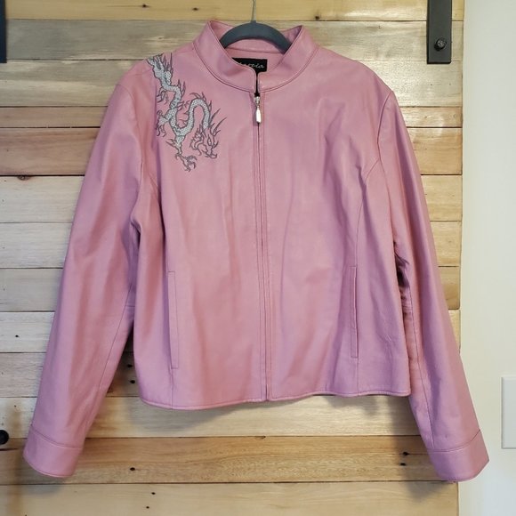 marcia Jackets & Blazers - Marcia Collection Itlay Skin Pink Dragon Print Leather Jacket